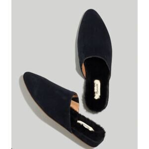Madewell NB286 Suede Kasey Mule in Faux Shearling Black 7.5